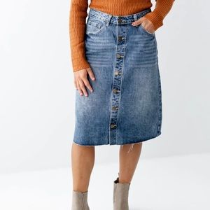 Boutique knee-length denim button up skirt
